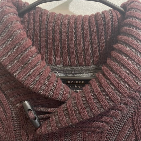 Men's Cable Knit Sweater - Burgundy XXL Cowl Neck Long Winter Medium/ Heavy - Picture 3 of 5